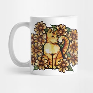 Summer Daisies Orange Cat Mug